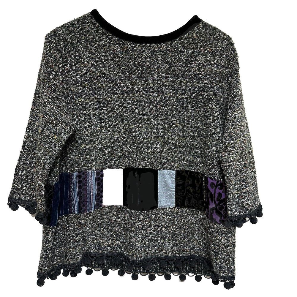 Vintage Jackie Loves John Patchwork Sweater Womens L 3/4 Sleeve Pullover Velvet